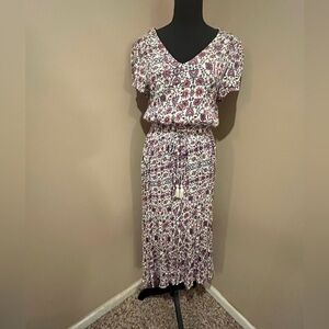 Angels Forever Young Cream & Poppy Pink Floral Hi Low Dress, smocked wait, S